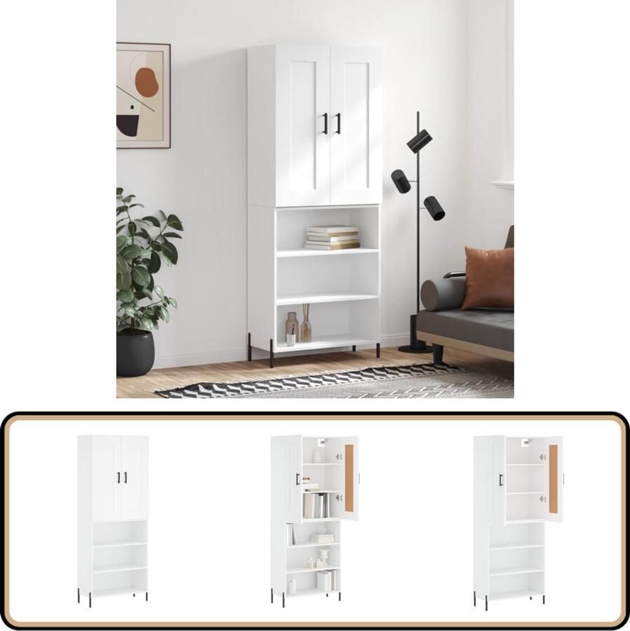 VidaXL Hoge Kast 69 5x34x180 cm Wit Hout Hoge Kast Boekenkast Opbergkast Witte Kast Houten Kast
