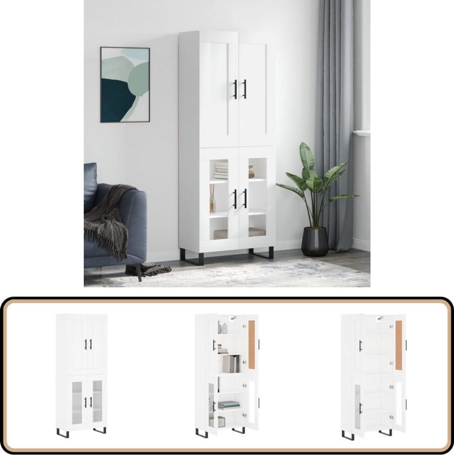 VidaXL Hoge Kast Wit 69 5x34x180 cm Bewerkt Hout Hoge Kast Opbergkast Kast Houten Kast Wit Kast