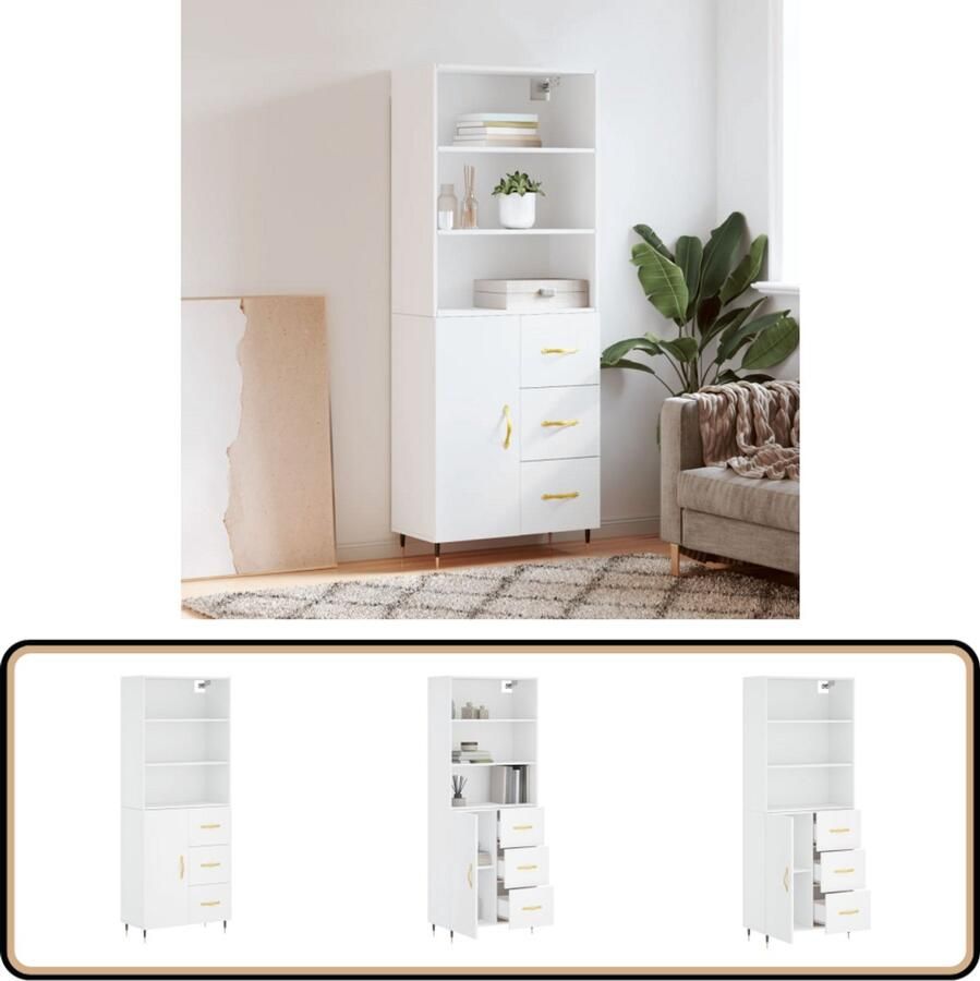 VidaXL Hoge Kast Wit Bewerkt Hout 69 5x34x180 cm Hoge Kast Opbergkast Houten Kast Wit Kast Dressoir