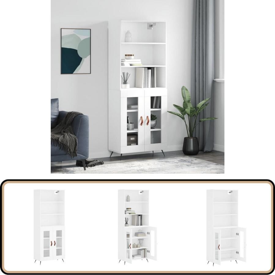 VidaXL Hoge Kast Wit Bewerkte Hout 69 5x34x180 cm Hoge Kast Witte Kast Houten Kast Opslagoplossing Badkamermeubel