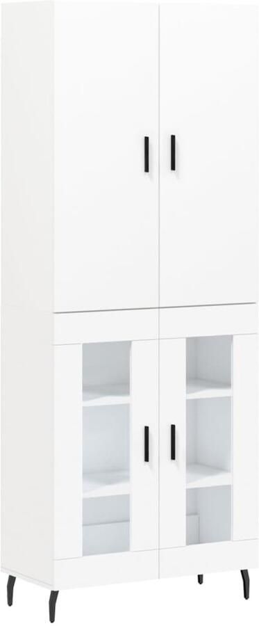 VidaXL Hoge kast Wit 69 5x34x180 cm Bewerkt hout Hoge Kast Houten Kast Witte Kast Vitrinekast Opslagoplossing