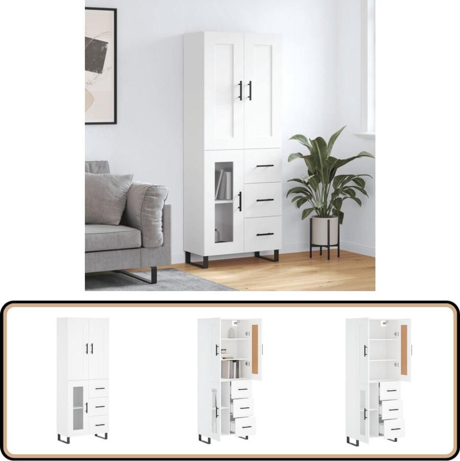 VidaXL Hoge kast 69 5x34x180 cm Wit Bewerkt hout Hoge Kast Opslagkast Houten Kast Wit Kast Dressoir