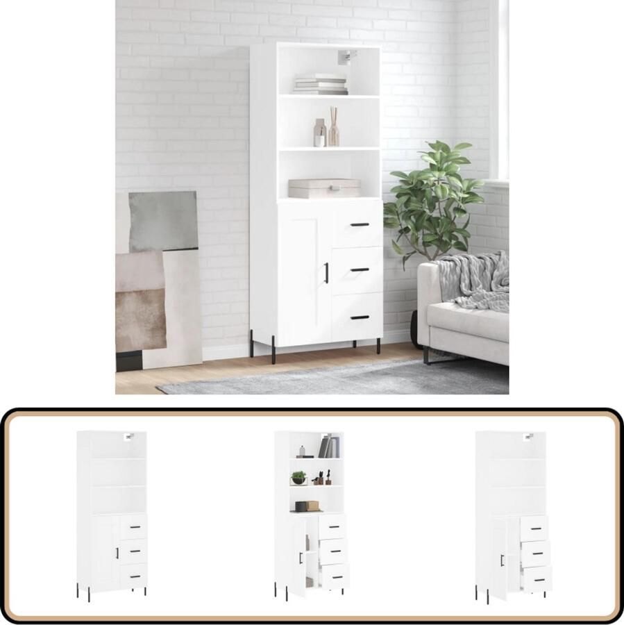 VidaXL Hoge kast Wit 69 5x34x180 cm Bewerkt hout Hoge Kast Houten Kast Wit Kast Opbergkast