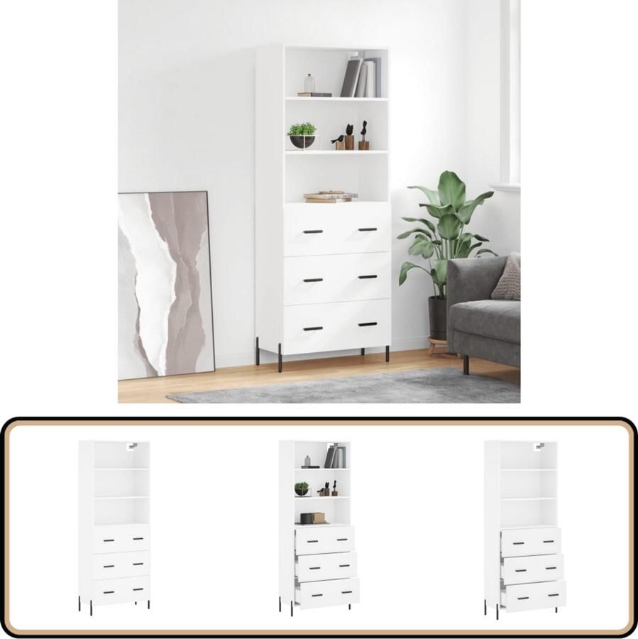 VidaXL Hoge Kast Wit 69 5x34x180 cm Hoge Kast Houten Kast Wit Kast Opbergkast Dressoir