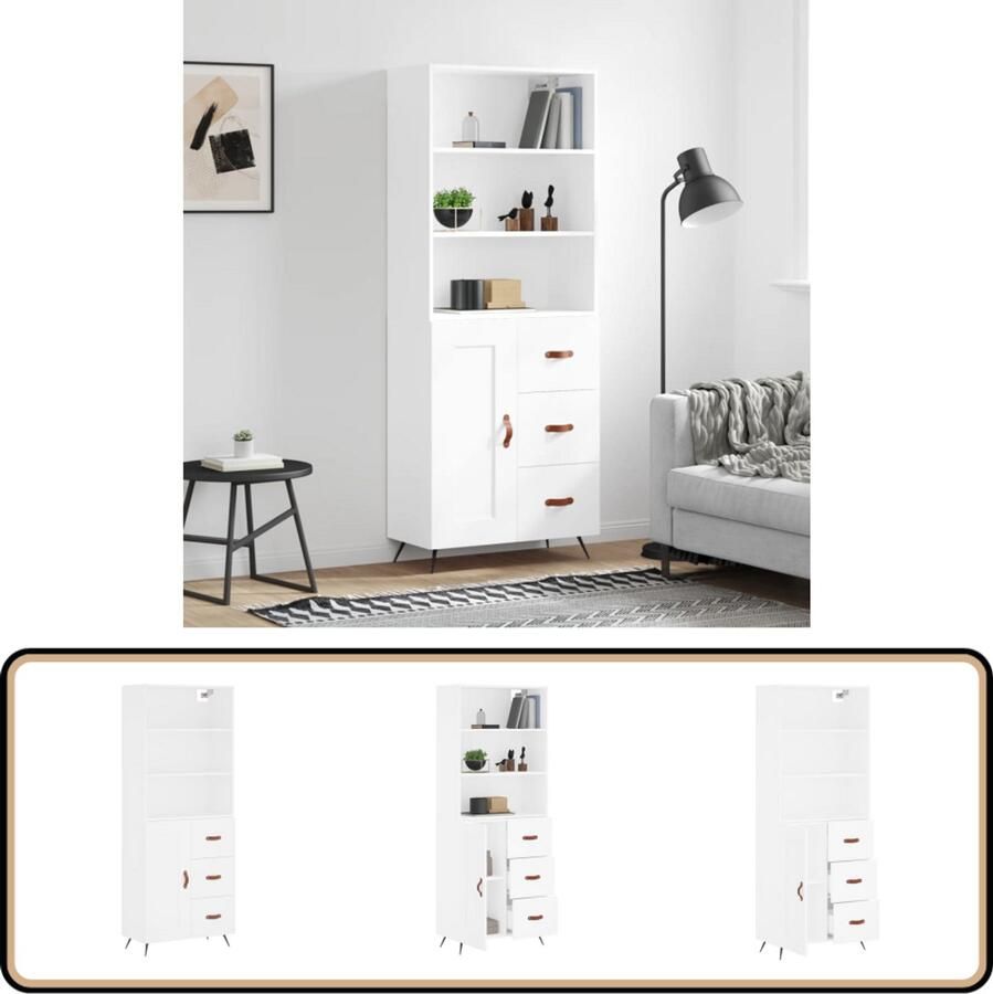 VidaXL Hoge Kast Wit 69 5x34x180 cm Bewerkt Hout Hoge Kast Opbergkast Houten Kast Wit Kast Moderne Kast