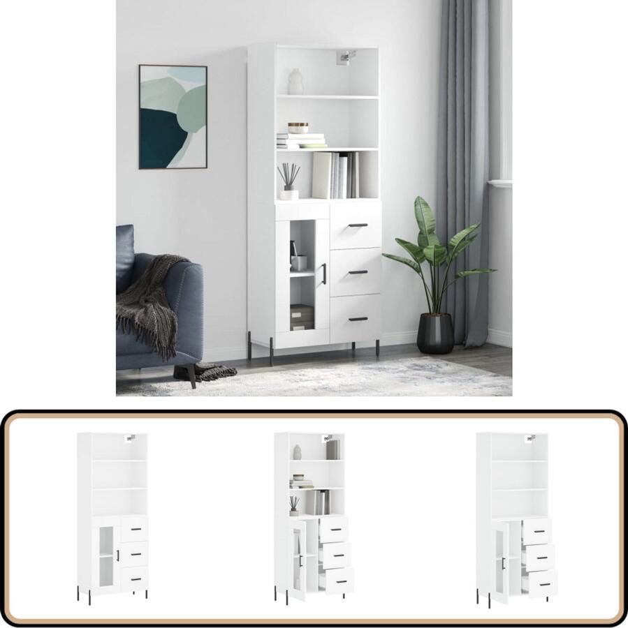 VidaXL Hoge Kast 69 5x34x180 cm Wit Hoge Kast Opbergkast Kast Houten Kast Wit Kast - Foto 2
