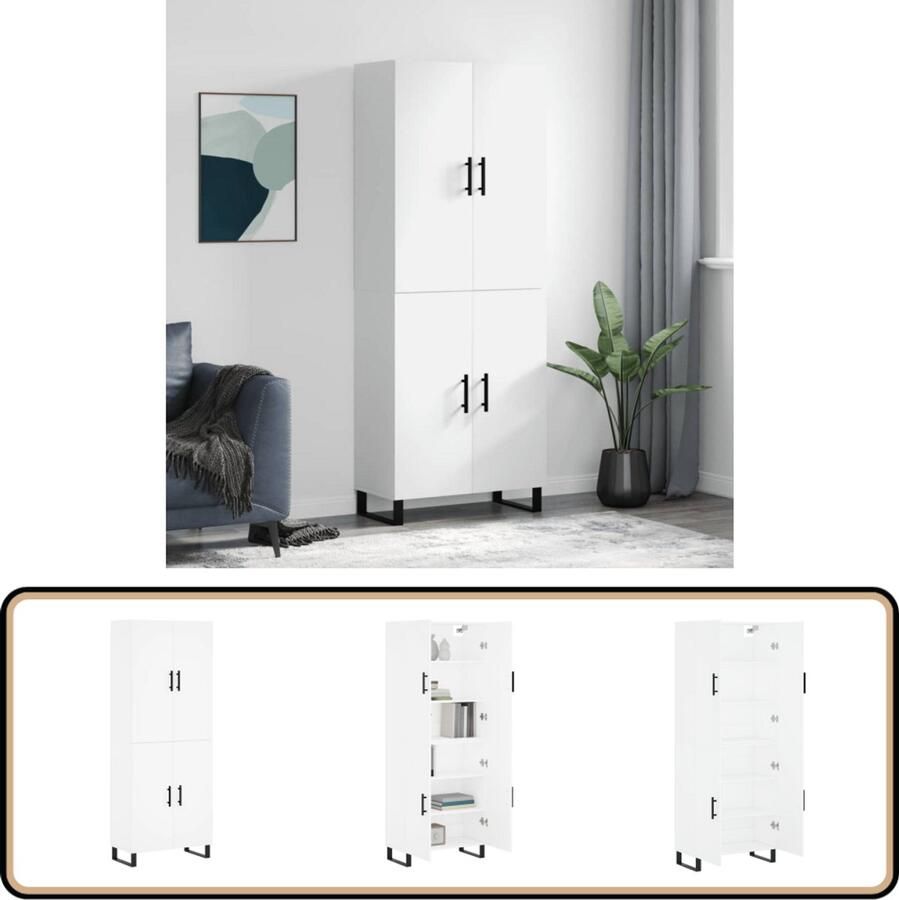 VidaXL Hoge kast Wit 69 5x34x180 cm Bewerkt hout Hoge Kast Opbergkast Kast Wit Houten Kast Dressoir