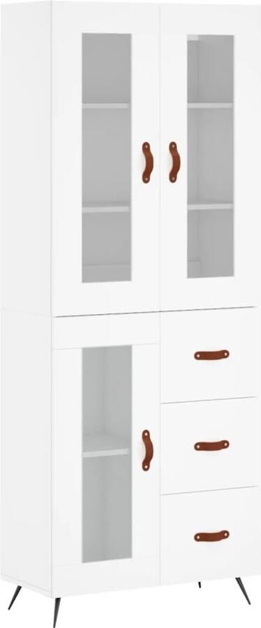 VidaXL Hoge Kast Hout & Metaal Wit 180 cm Hoge Kast Opbergkast Houten Kast Wit Kast Moderne Kast - Foto 2