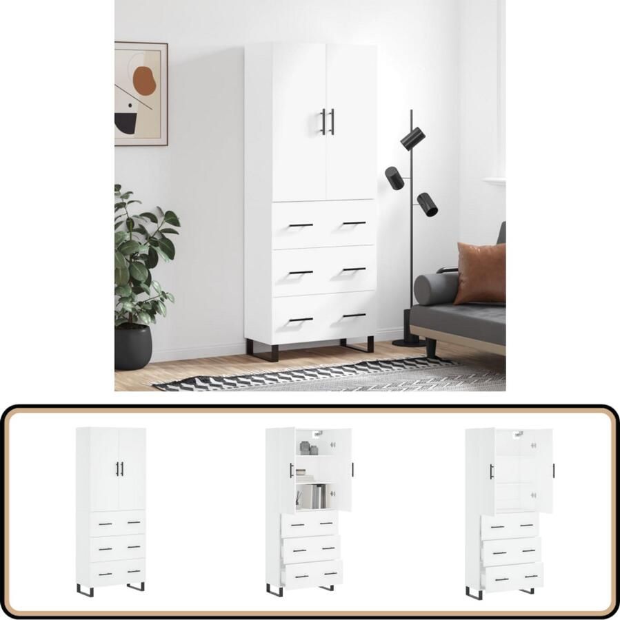 VidaXL Hoge Kast Wit 69 5x34x180 cm Hoge Kast Opbergkast Houten Kast Wit Kast