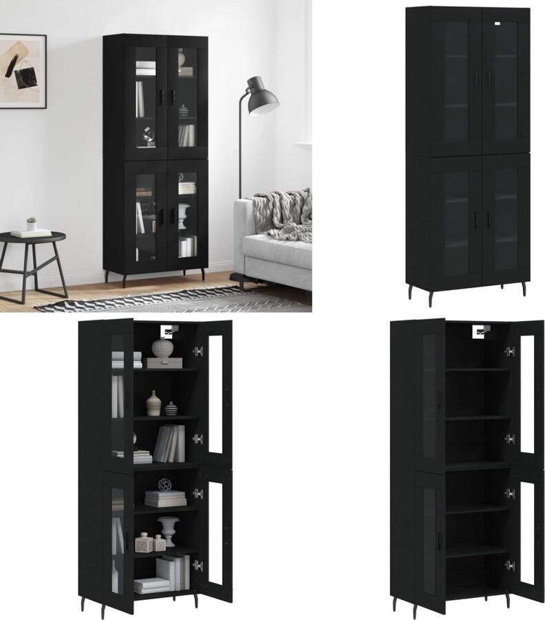 VidaXL Hoge kast 69 5x34x180 cm bewerkt hout zwart Hoge Kast Hoge Kasten Dressoir Buffetkast