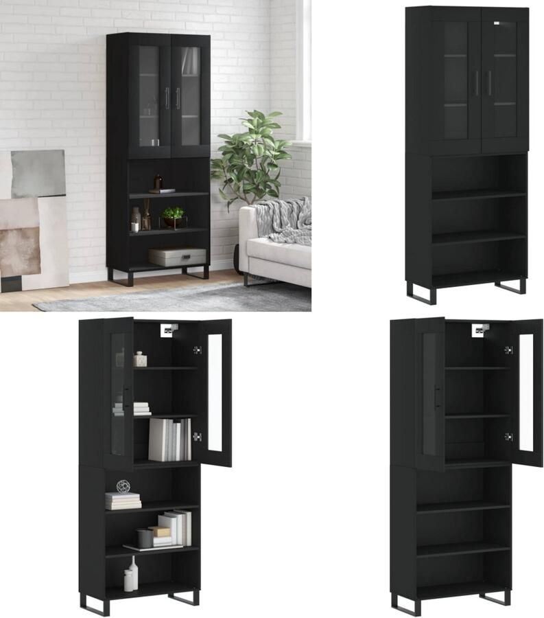 VidaXL Hoge kast 69 5x34x180 cm bewerkt hout zwart Hoge Kast Hoge Kasten Dressoir Buffetkast