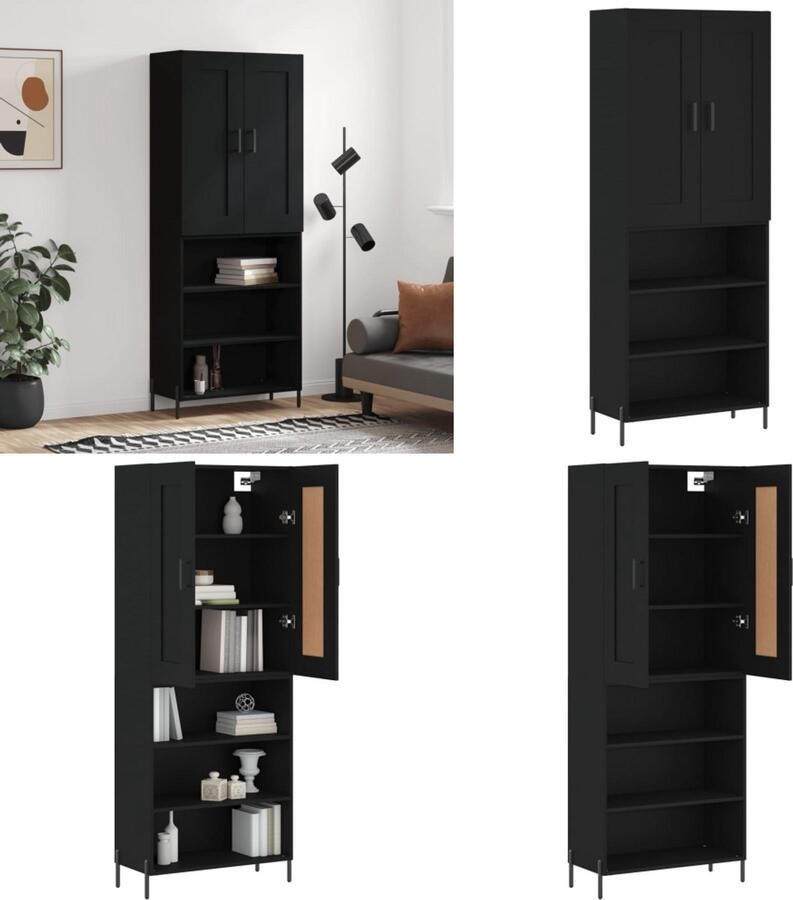 VidaXL Hoge kast 69 5x34x180 cm bewerkt hout zwart Hoge Kast Hoge Kasten Dressoir Buffetkast - Foto 2