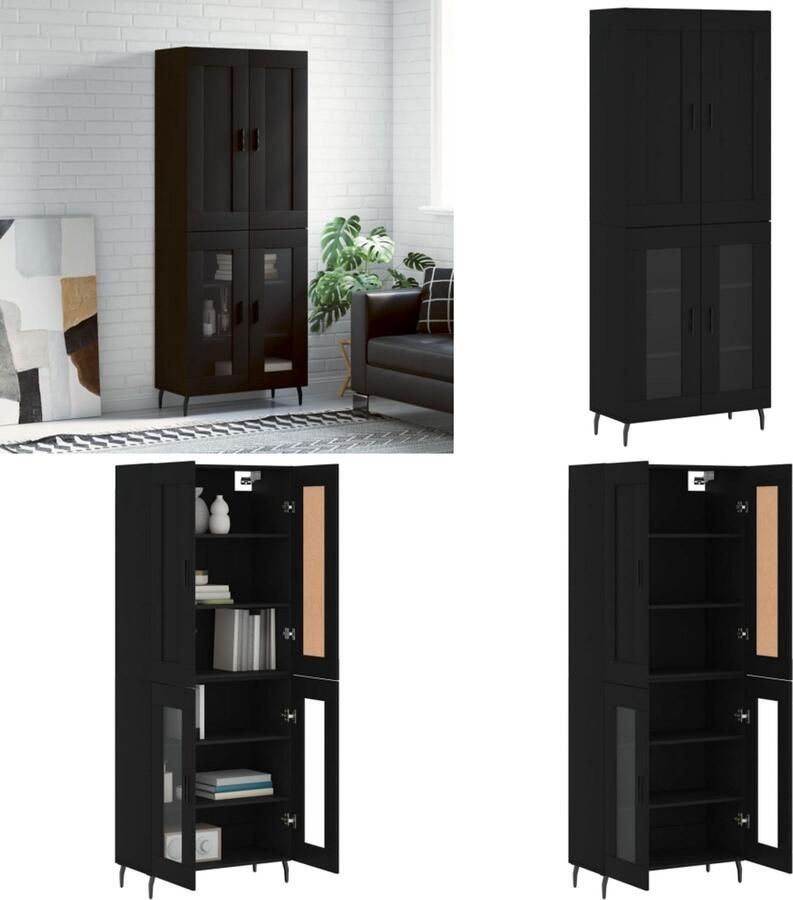 VidaXL Hoge kast 69 5x34x180 cm bewerkt hout zwart Hoge Kast Hoge Kasten Dressoir Buffetkast