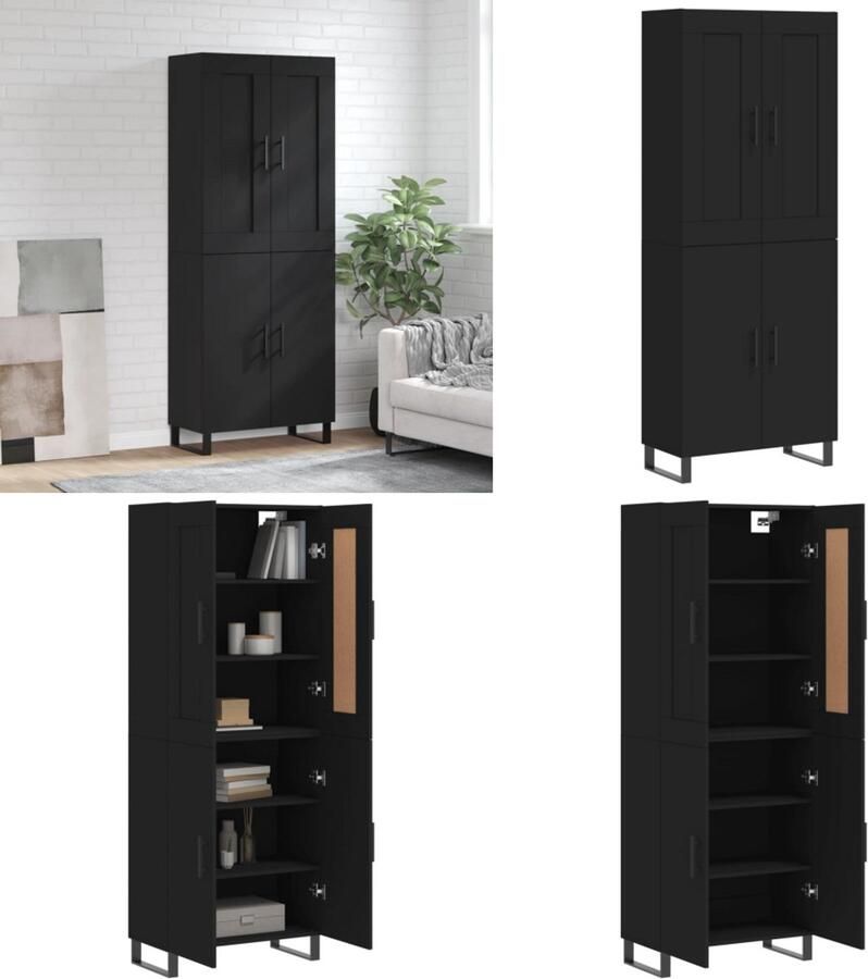 VidaXL Hoge kast 69 5x34x180 cm bewerkt hout zwart Hoge Kast Hoge Kasten Dressoir Buffetkast