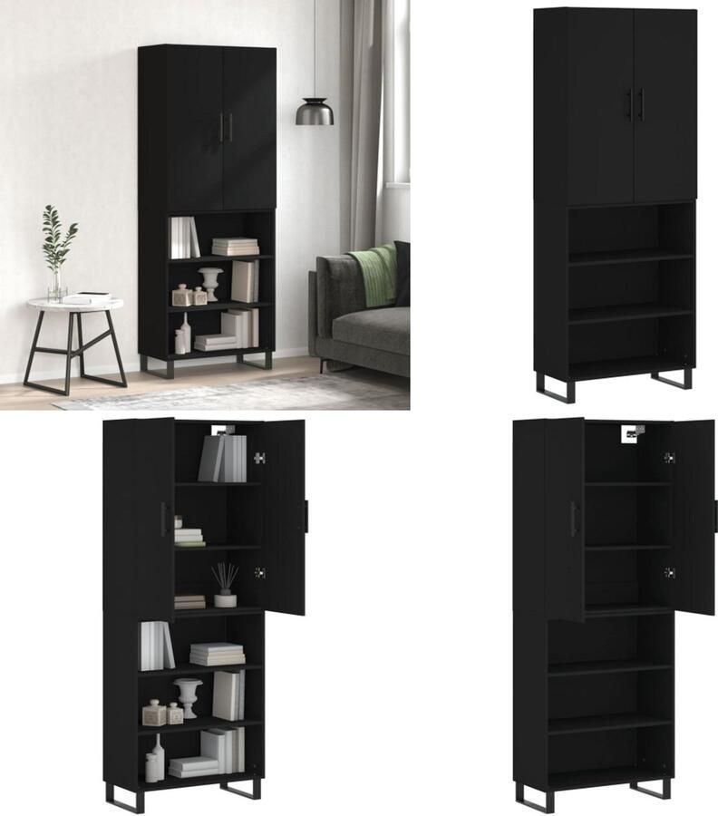 VidaXL Hoge kast 69 5x34x180 cm bewerkt hout zwart Hoge Kast Hoge Kasten Dressoir Opbergrek