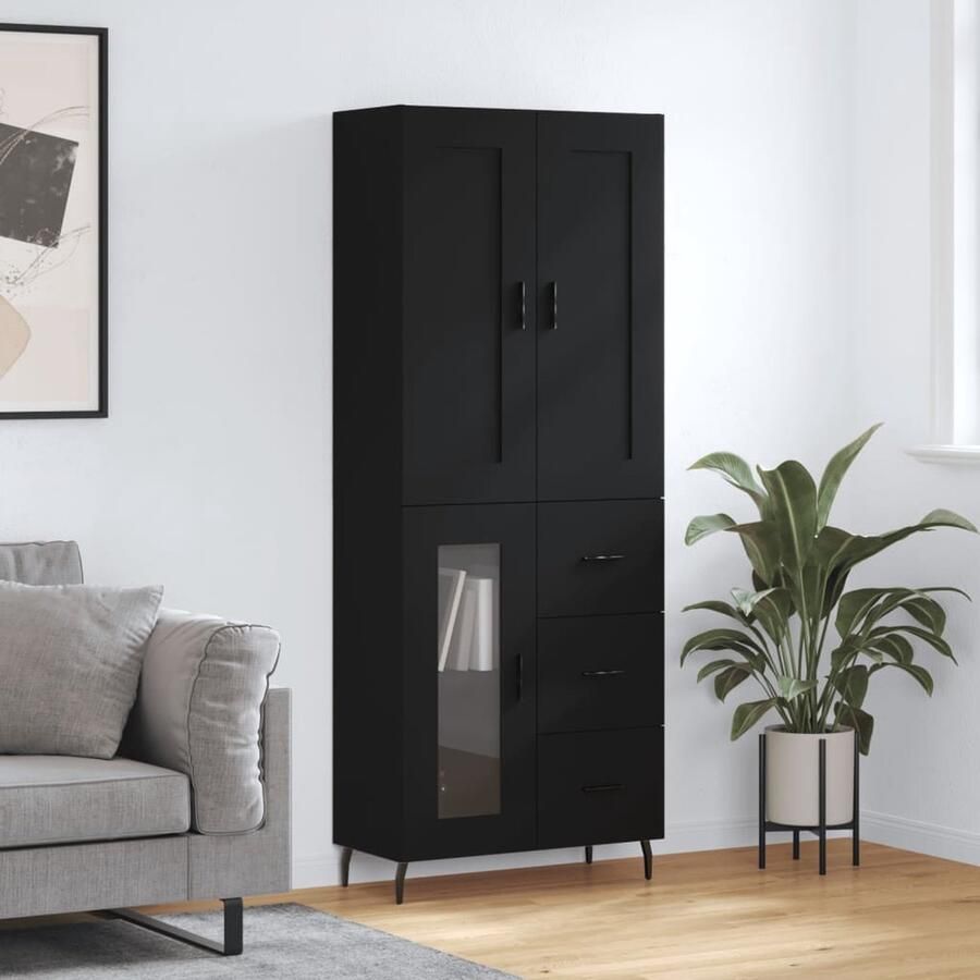 VidaXL Hoge kast 69 5x34x180 cm Bewerkt hout Zwart Hoge Kast Opslagkast Kledingkast Woonaccessoires Designmeubilair - Foto 2