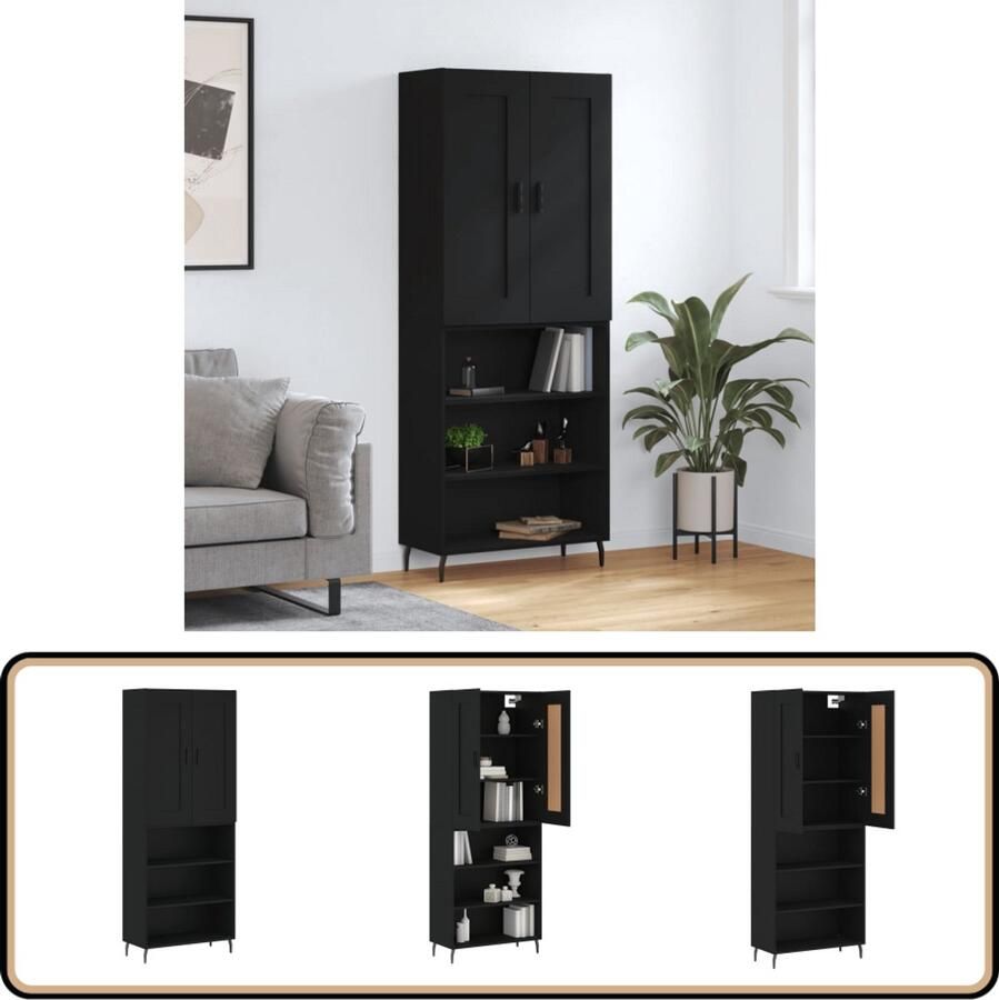 VidaXL Hoge Kast Zwart 69 5x34x180 cm Hoge Kast Opbergkast Kast Zwart Houten Kast Design Kast