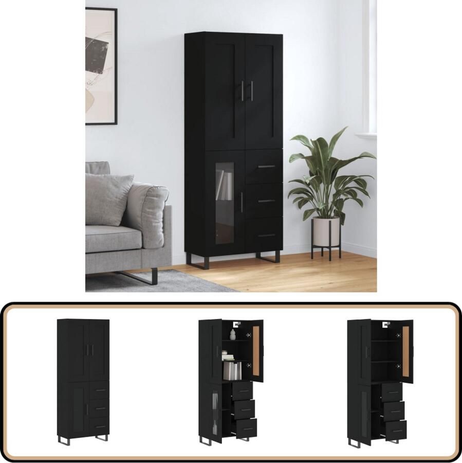 VidaXL Hoge kast 69 5x34x180 cm zwart hout Hoge Kast Opbergkast Kast Zwart Houten Kast Design Kast