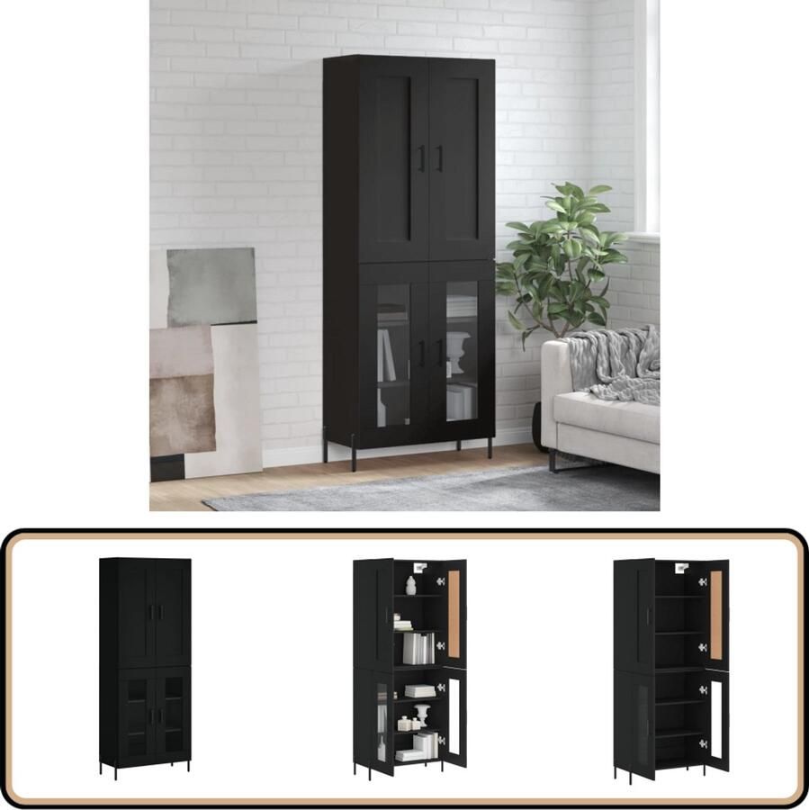 VidaXL Hoge Kast Zwart 69 5x34x180 cm Hoge Kast Dressoir Buffetkast Zwarte Kast Houten Kast