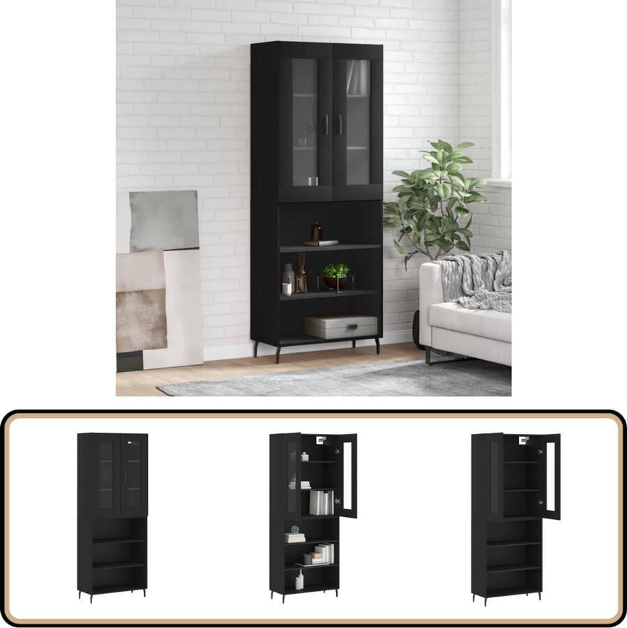 VidaXL Hoge Kast Zwart 69 5x34x180 cm Hoge Kast Kledingkast Opbergkast Houten Kast