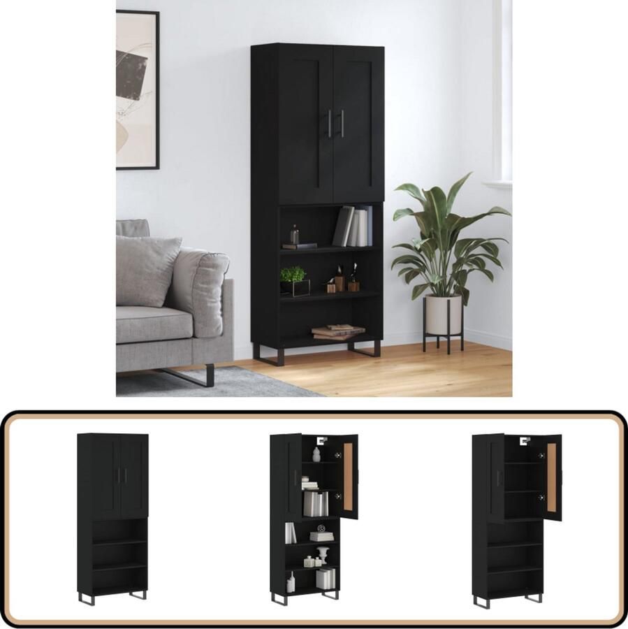 VidaXL Hoge Kast Zwart 69 5x34x180 cm Hoge Kast Houten Kast Zwarte Kast Opbergkast Dressoir
