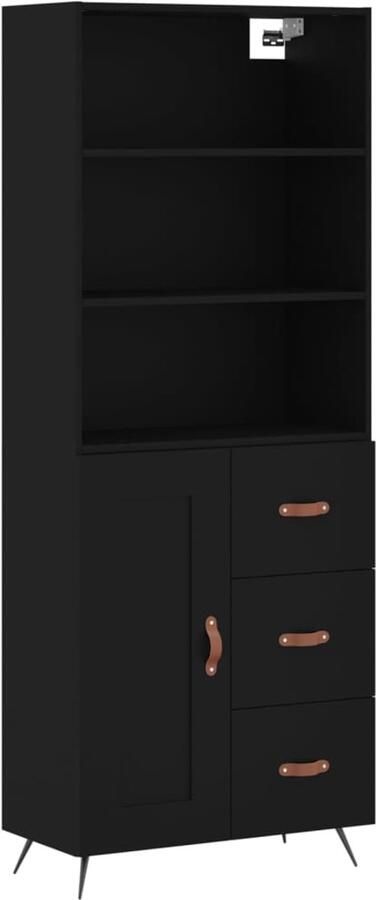 VidaXL Hoge kast Zwart 69 5x34x180 cm Hoge Kast Houten Kast Zwarte Kast Opbergkast Woonkamerkast