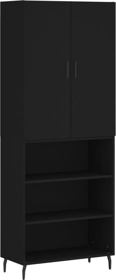 VidaXL Hoge kast Hout en metaal Zwart 180cm Hoge Kast Boekenkast Opbergkast Houten Kast Zwarte Kast