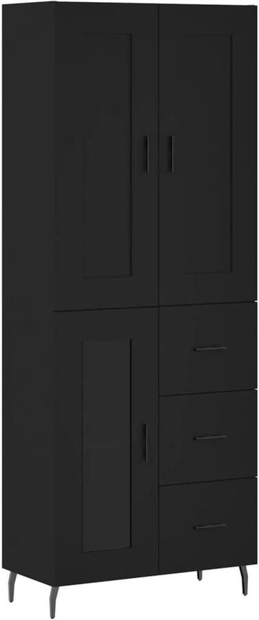 VidaXL Hoge kast 69 5x34x180 cm Bewerkt hout Zwart Hoge Kast Opslagkast Kledingkast Woonaccessoires Designmeubilair