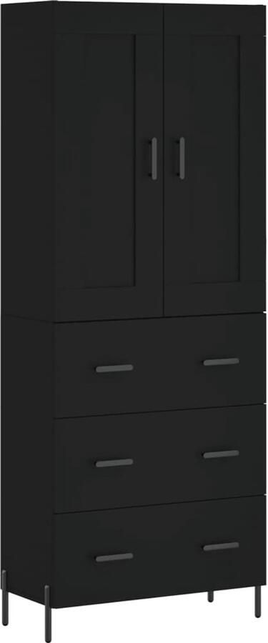 VidaXL Hoge kast bewerkt hout zwart 69 5x34x180 cm Hoge Kast Opbergkast Kast Houten Kast Zwarte Kast