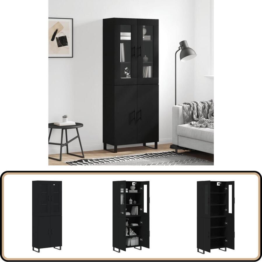 VidaXL Hoge Kast Zwart 69 5x34x180 cm Hoge Kast Opbergkast Houten Kast Zwarte Kast
