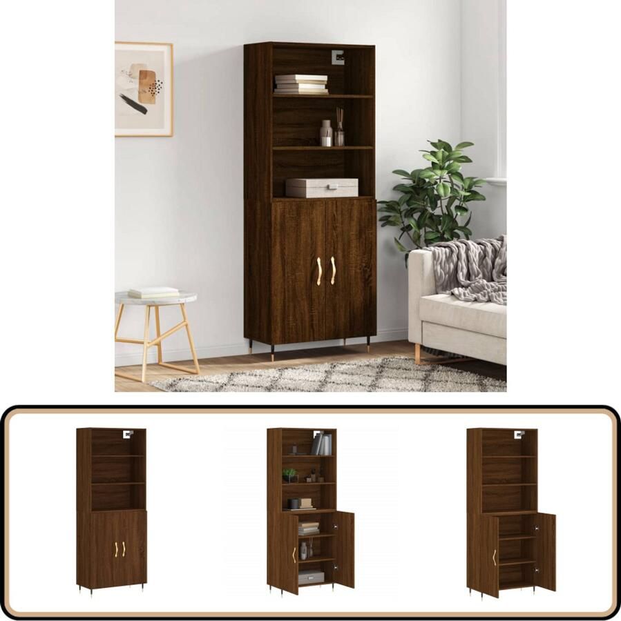 VidaXL Hoge kast 69 5x34x180 cm Bruin eiken design Hoge Kast Houten Kast Bruine Eiken Kast Opbergkast