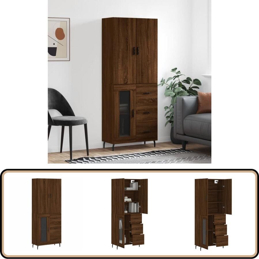 VidaXL Hoge kast 69 5x34x180 cm Bruin eiken Hoge Kast Dressoir Buffetkast Houten Kast Bruine Kast - Foto 2