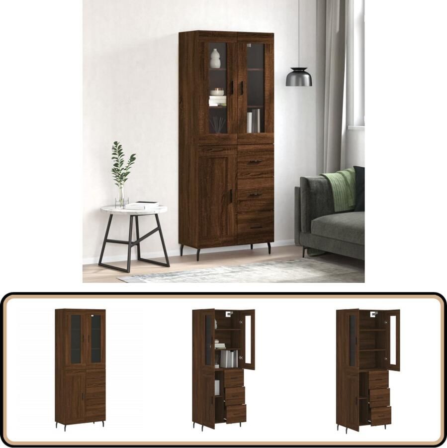 VidaXL Hoge Kast Hoge Kasten Dressoir Buffetkast Hoge kast 69 5x34x180 cm bewerkt hout bruin eikenkleur - Foto 3