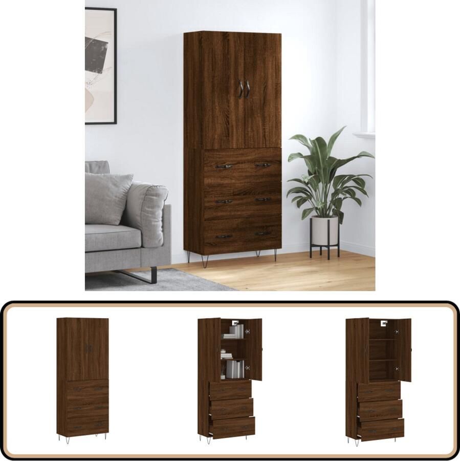 VidaXL Hoge Kast 69 5x34x180 cm Bruin Eiken Hout Hoge Kast Houten Kast Bruine Eiken Kast Opbergkast - Foto 2