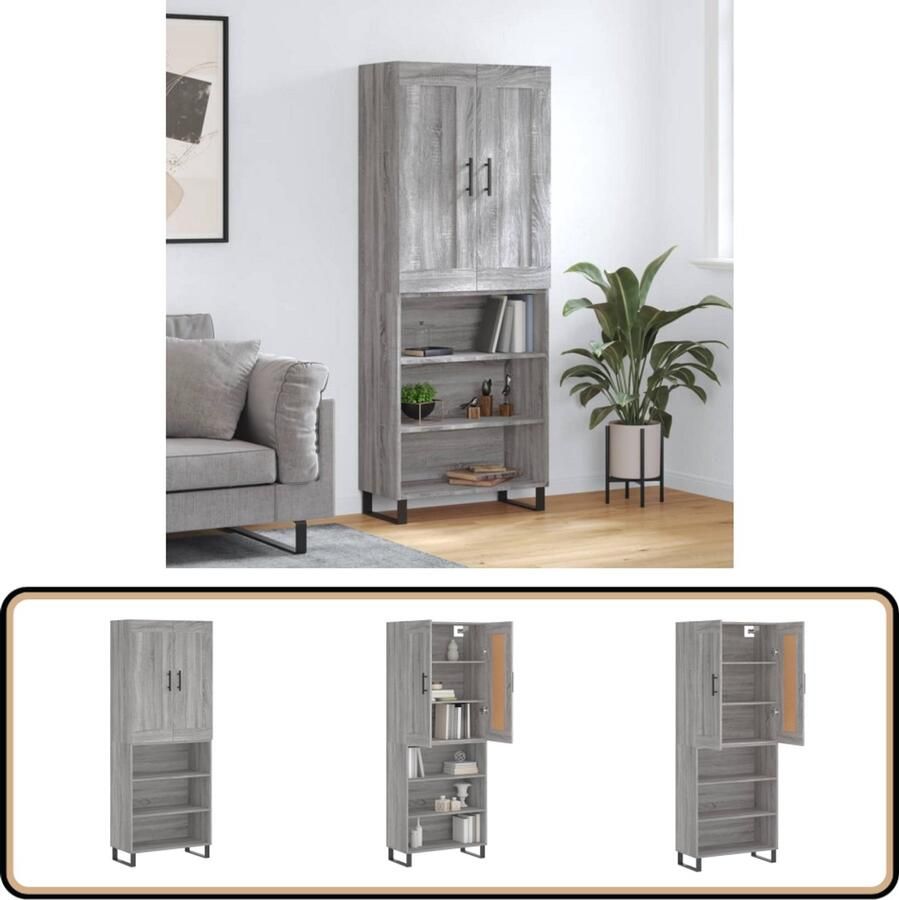 VidaXL Hoge Kast 69 5x34x180 cm Grijs Sonoma Eiken Hoge Kast Boekenkast Dressoir Buffetkast Grijze Kast - Foto 2