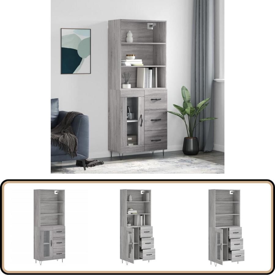 VidaXL Hoge kast 69 5x34x180 cm Grijs Sonoma Eiken Hoge Kast Dressoir Buffetkast Opbergkast Grijze Kast