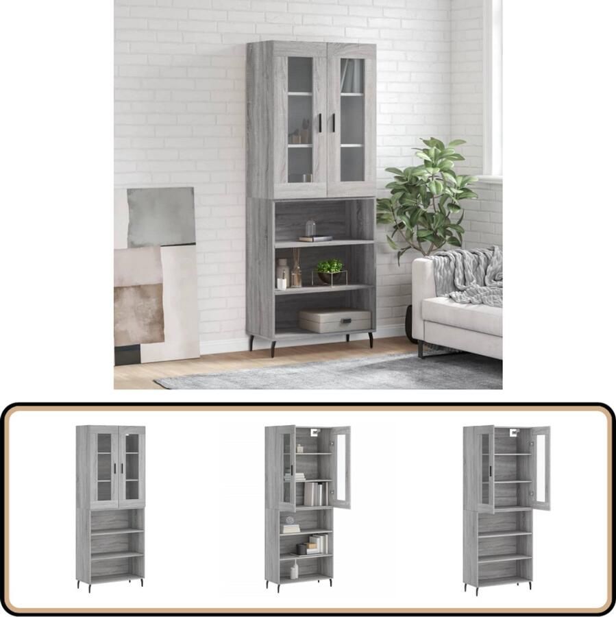 VidaXL Hoge kast 69 5x34x180 cm Grijs Sonoma Eiken Hoge Kast Dressoir Buffetkast Opbergkast Grijze Kast - Foto 2