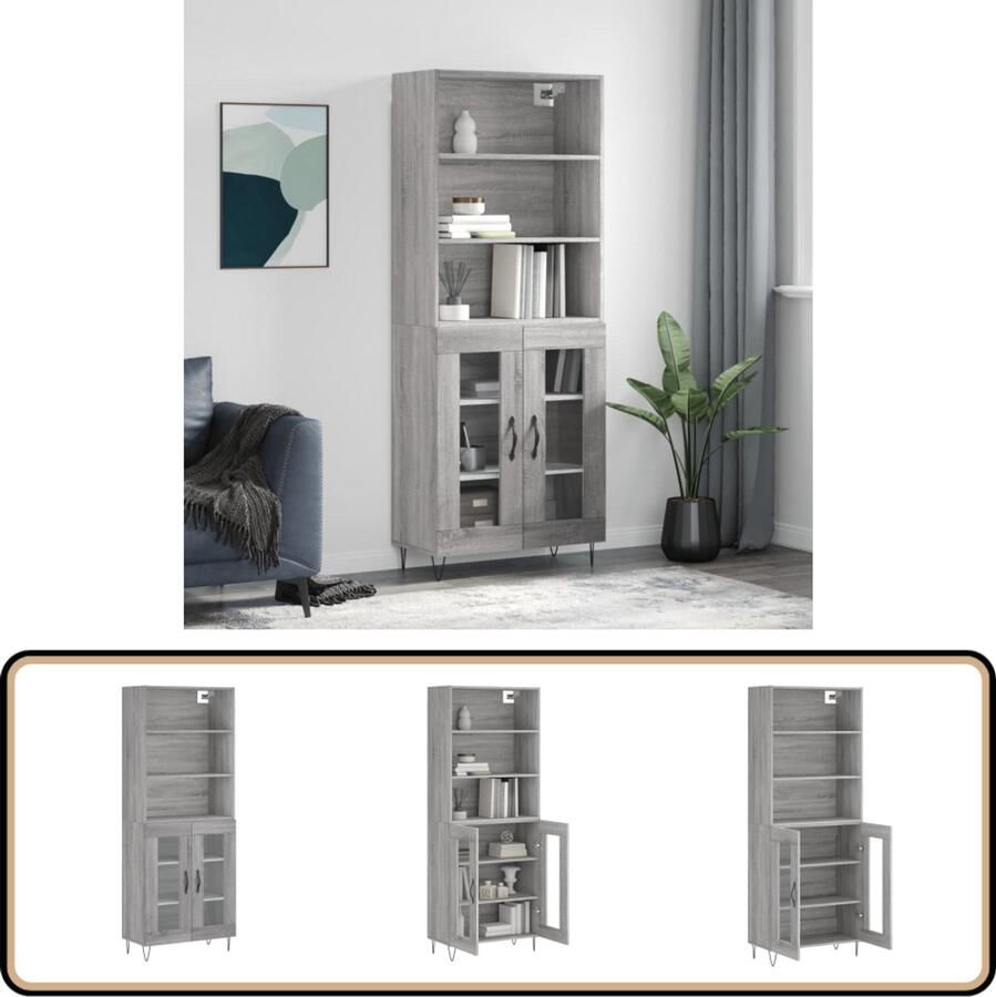 VidaXL Hoge Kast 69 5x34x180 cm Grijs Sonoma Eiken Hoge Kast Grijze Kast Houten Kast Salontafel
