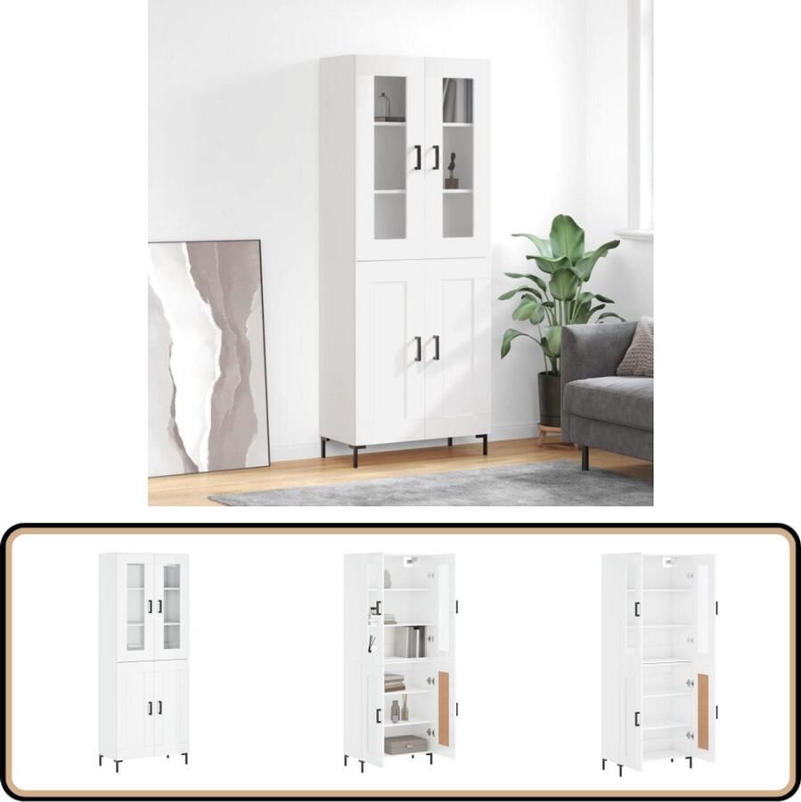 VidaXL Hoge kast 69 5x34x180 cm Hoogglans wit Hoge Kast Dressoir Buffetkast Witte Kast