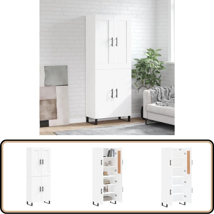 VidaXL Hoge kast 69 5x34x180 cm Hout Wit Hoge Kast Opbergkast Houten Kast Wit Kast Met Deuren