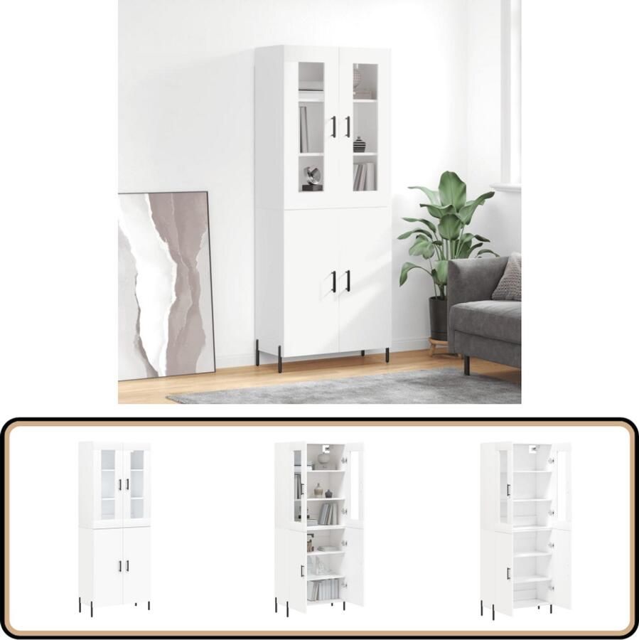 VidaXL Hoge Kast 69 5x34x180 cm Wit Bewerkt Hout Hoge Kast Kledingkast Opslagkast Houten Kast Wit Kast
