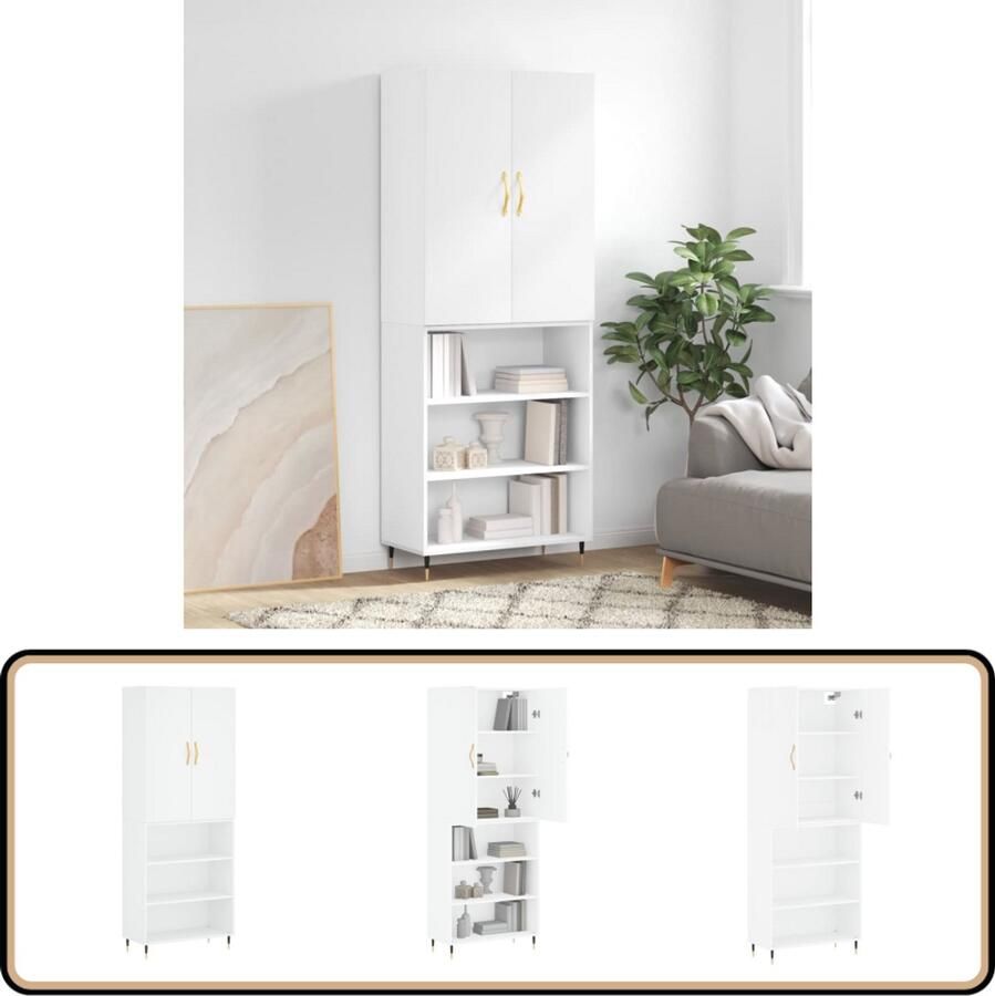 VidaXL Hoge Kast 69 5x34x180 cm Wit Hoge Kast Boekenkast Opbergkast Houten Kast Wit Kast - Foto 2