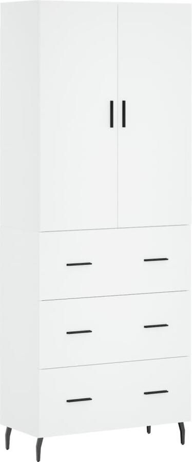 VidaXL Hoge Kast 69 5x34x180 cm Wit Hout Hoge Kast Houten Kast Wit Kast Opslagkast Kledingkast