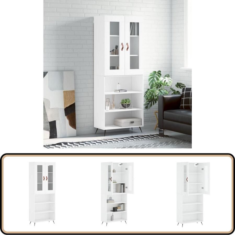 VidaXL Hoge Kast 69 5x34x180 cm Wit Hout Hoge Kast Opslagoplossing Houten Kast Wit Meubel Dressoir