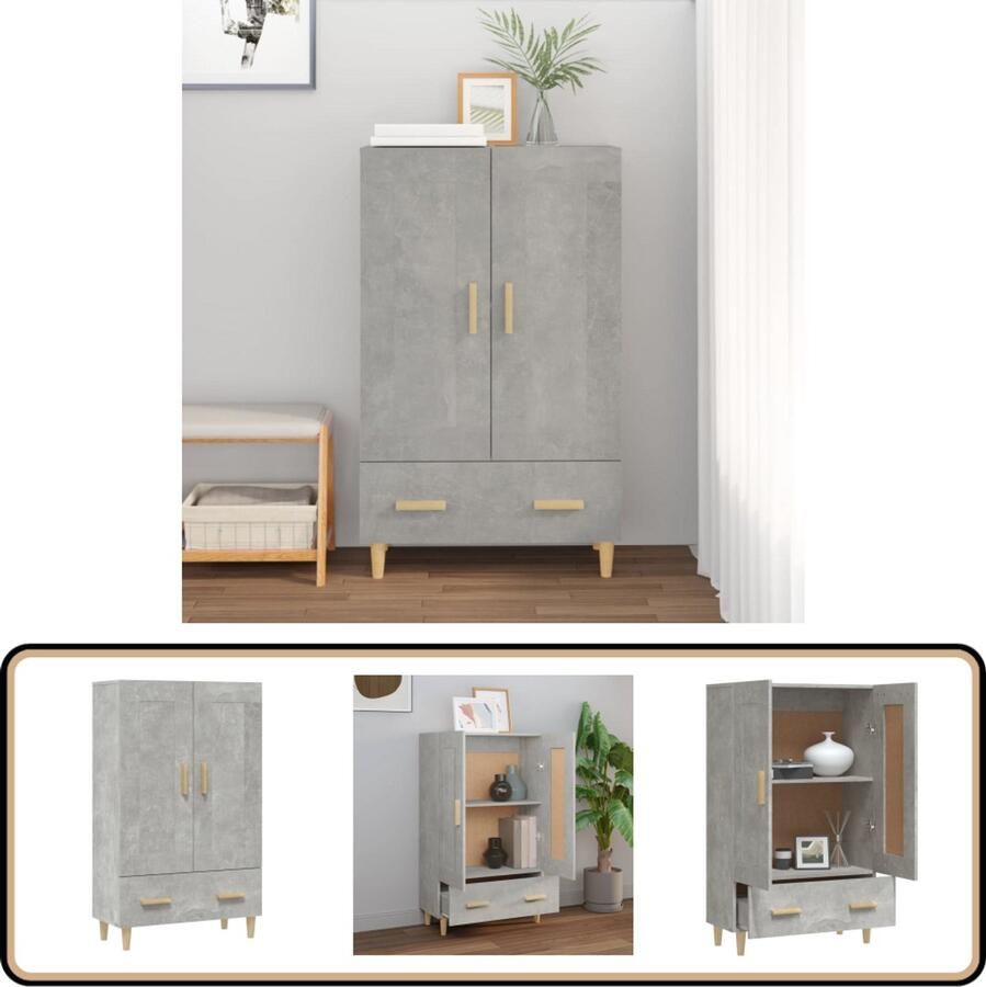 VidaXL Hoge kast 70x31x115 cm betongrijs Hoge Kast Beton Grijs Houten Kast Scandinavisch Design Opbergkast