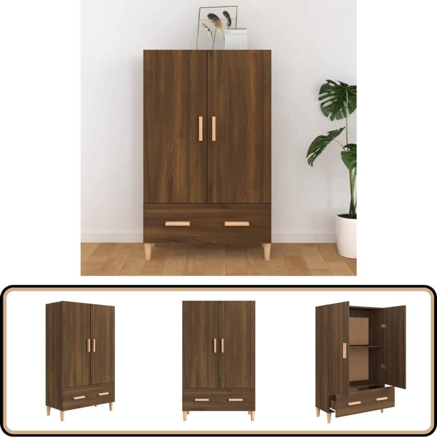 VidaXL Hoge Kast Bruin Eiken 70x31x115 cm Hoge Kast Met Lades Bruine Eiken Kleur Bewerkt Hout Opbergkast