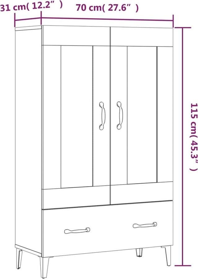 VidaXL Hoge kast 70x31x115 cm Sonoma eiken Hoge Kast Met Laden Houten Kast Industrieel Meubilair Salontafel