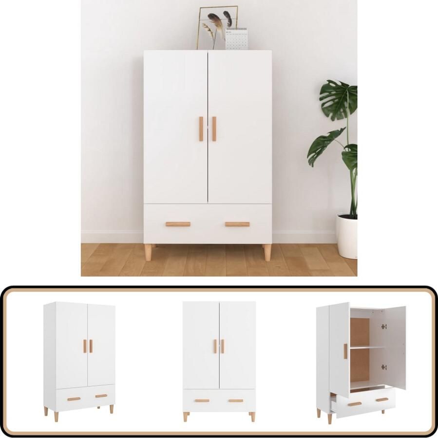 VidaXL Hoge kast 70x31x115 cm Hoogglans wit Hoge Kast Met Lades Opslagkast Keukenkast Houtskeletkast