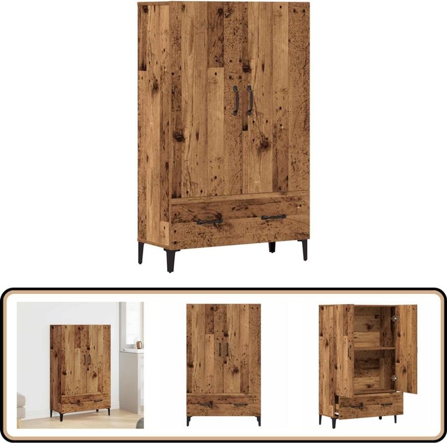 VidaXL Hoge Kast 70x31x115 cm Oud Houtkleurig Hoge Kast Houten Kast Opbergkast Vintage Kast Keukenkast