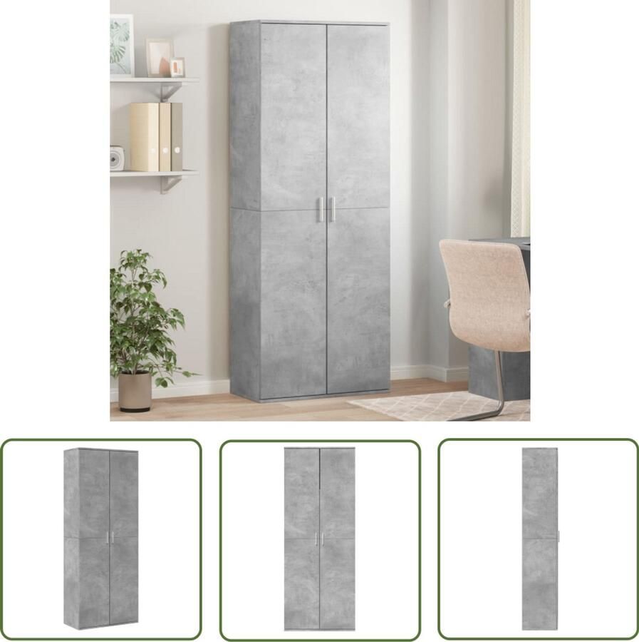 The Living Store Hoge kast 70x35x180 cm bewerkt hout betongrijs Hoge Kast Betongrijs Houten Kast Opslagoplossing Badkamermeubel - Foto 2